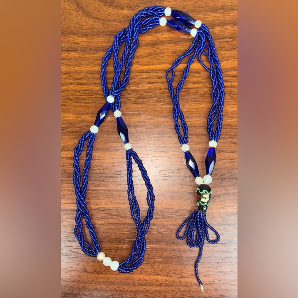 Handmade Royal Blue Bead Necklace Long Pre Owned D - 4U6RII